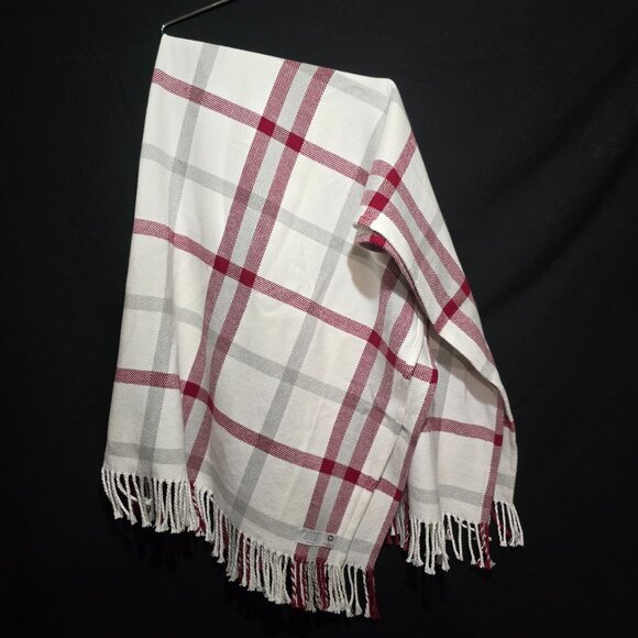 Boll & Branch Portugal 100% Organic Cotton Throw Blanket White Gray Red